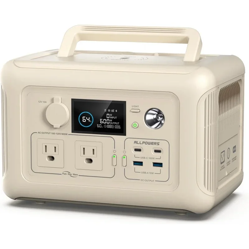 

ALLPOWERS R600 BEIGE 299Wh 600W Portable Power Station, LiFePO4 Battery Backup with UPS Function, 1 Hour to Full 400W Input, MPP
