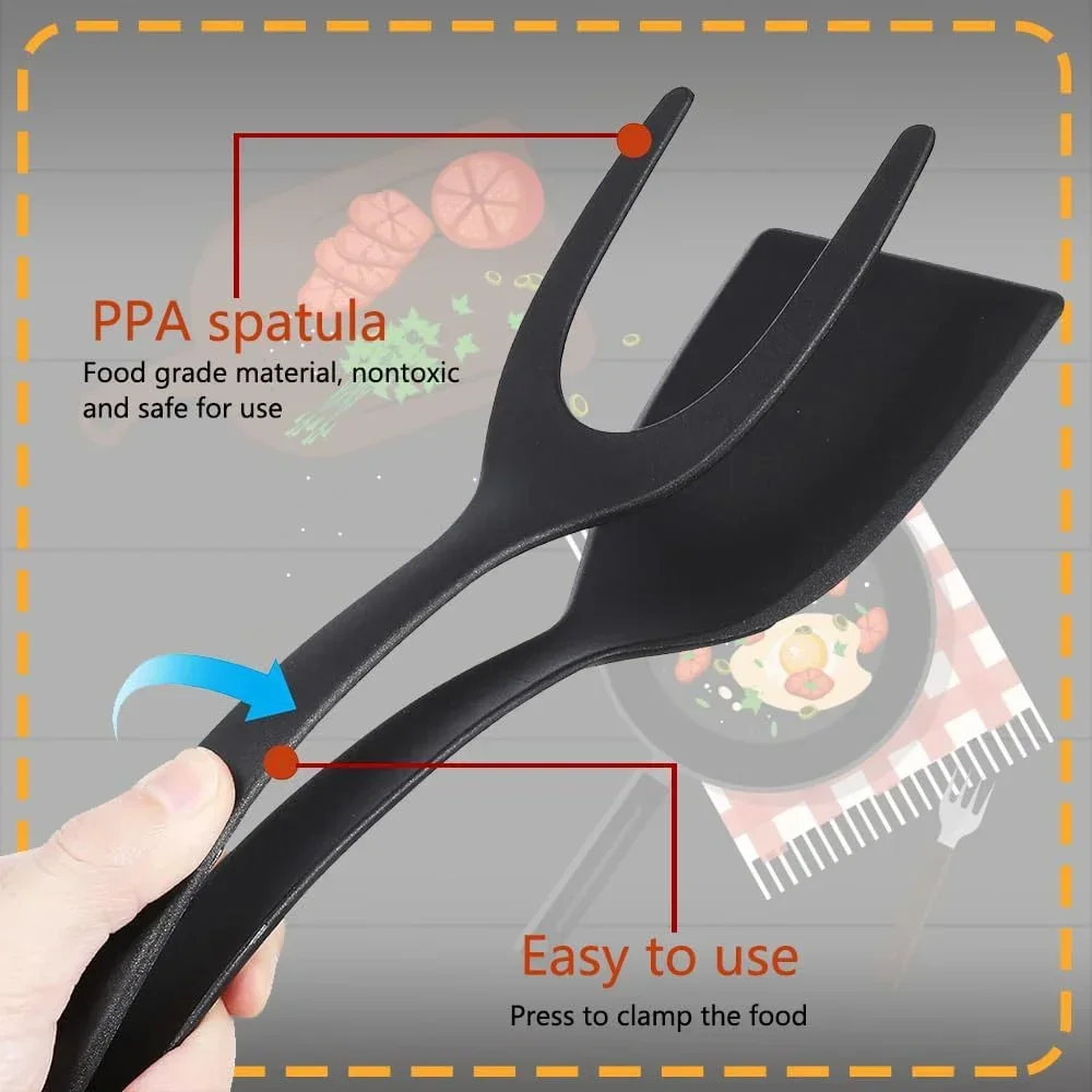 2 In 1 Shovel Clip Silicone Grip Flip Tongs Egg Steak Spatula Tongs Clamp Pancake Fried Turners Cooking Tool Kitchen Accessories