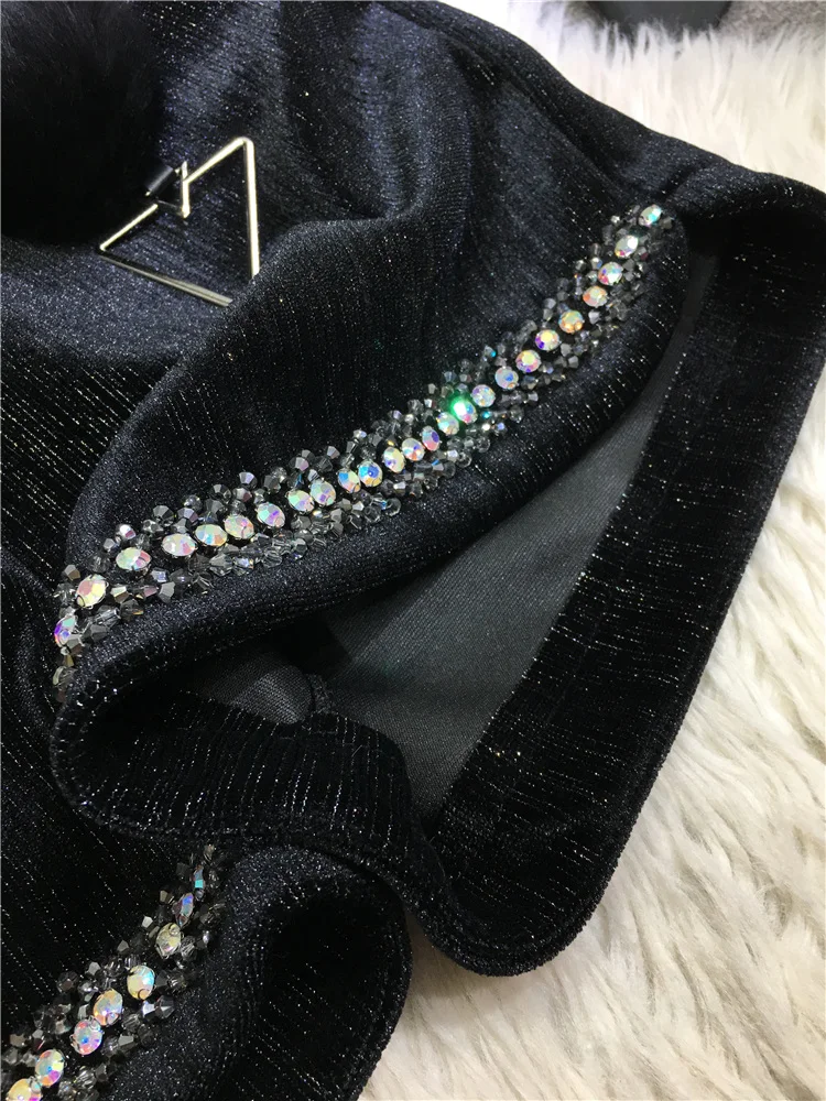 High Quality Beading Women Shorts Pleuche Autumn Winter All-match Elastic Waist Black Boots Pants Thicken Wide Leg Shorts Lady