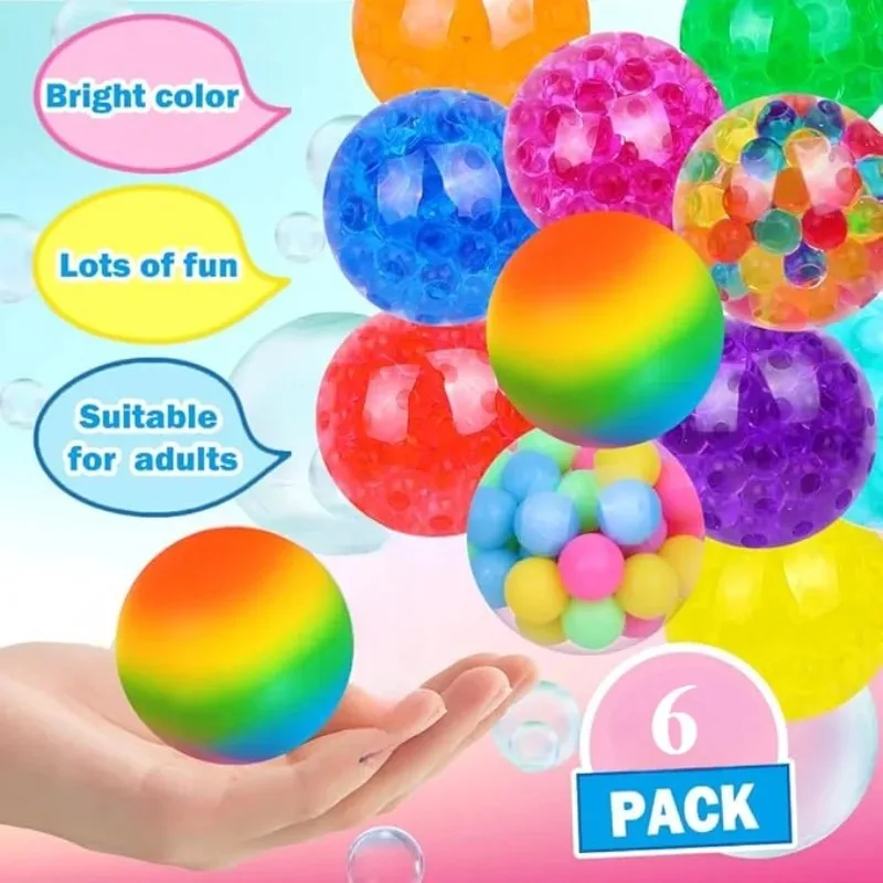 6er-Set Mini-Squishy-Bälle, Regenbogenbälle, sensorisches Fidget-Spielzeug für den Alltag, langlebige, ungiftige Quetschbälle zum Stressabbau_voghion.com