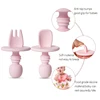 Food Grade Children Wooden Handle Silicone Spoon Fork Cutlery Baby Training Complementary Food Spoon Baby Feeding Spoon Fork 2