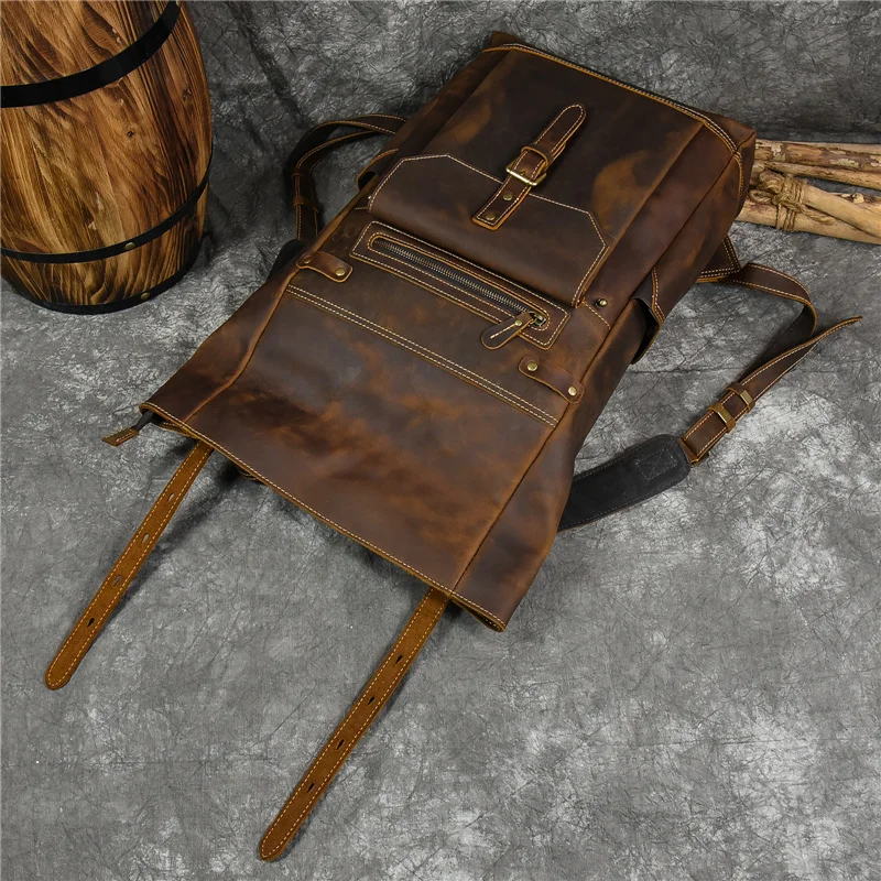 Leather College Backpack For Men