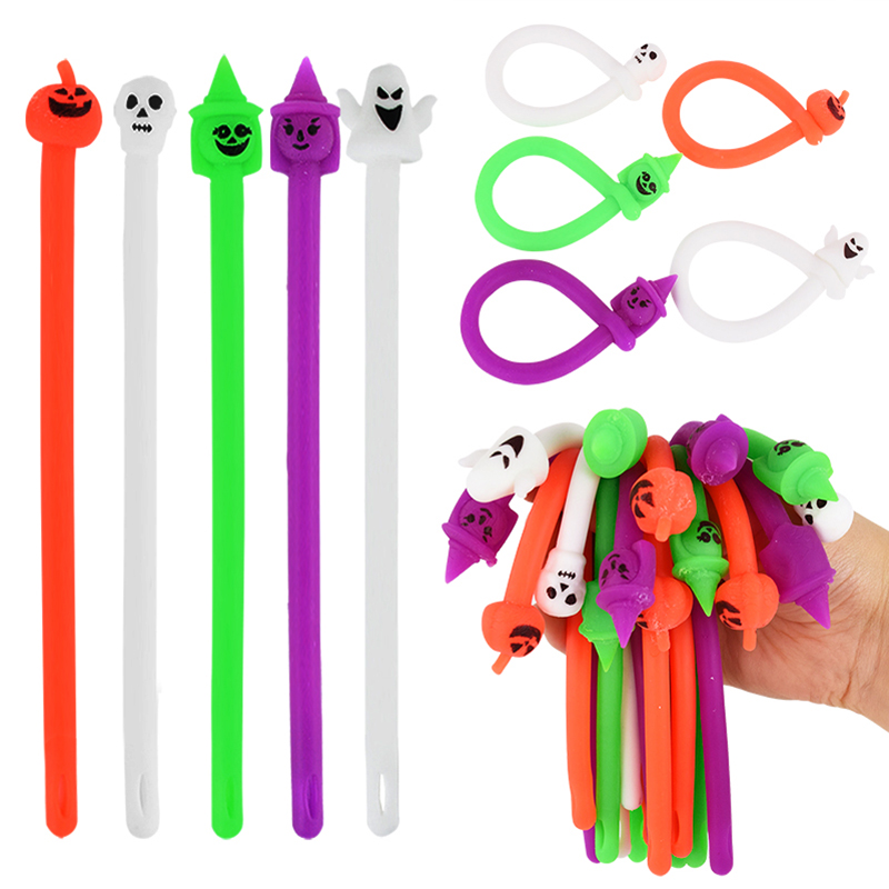  10Pcs Halloween Stretchy Strings Soft Bracelet Anti Stress Fidget Toys Kids Birthday Party Favors Gift Pinata Goodie Bag Filler 