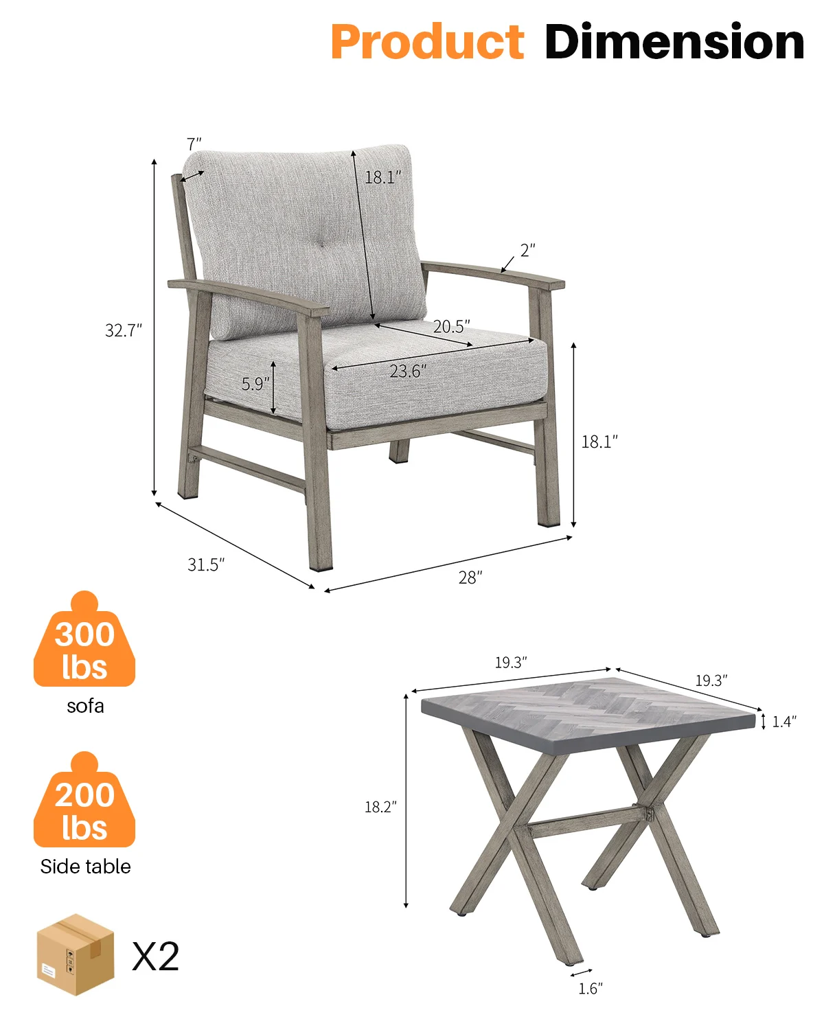 SeeHill Aluminum Patio Furniture Set, 3 Piece Outdoor Patio Bistro Set Conversation Set with Cushions for Porch, Lawn, Limed Oak 2