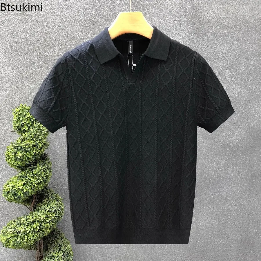 Maglioni Stile Polo per Uomo, Nuova Collezione Estiva, Slim Fit, Manica Corta, T-shirt Casual Business, Maglieria Maschile con Colletto Rovesciato - immagine 4