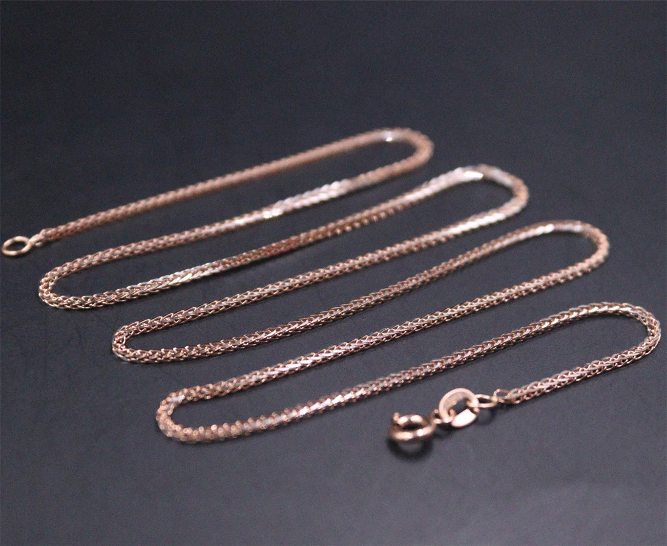 

Pure 18K Rose Gold Chain Men Women 1.1mm Wheat Link Necklace 4.1g 20inch
