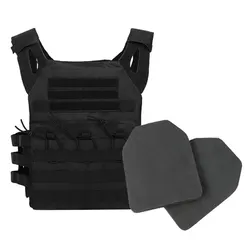Tactical Nylon Camo Vest - Hunting and Airsoft Combat Gear (Black with EVA Plate)