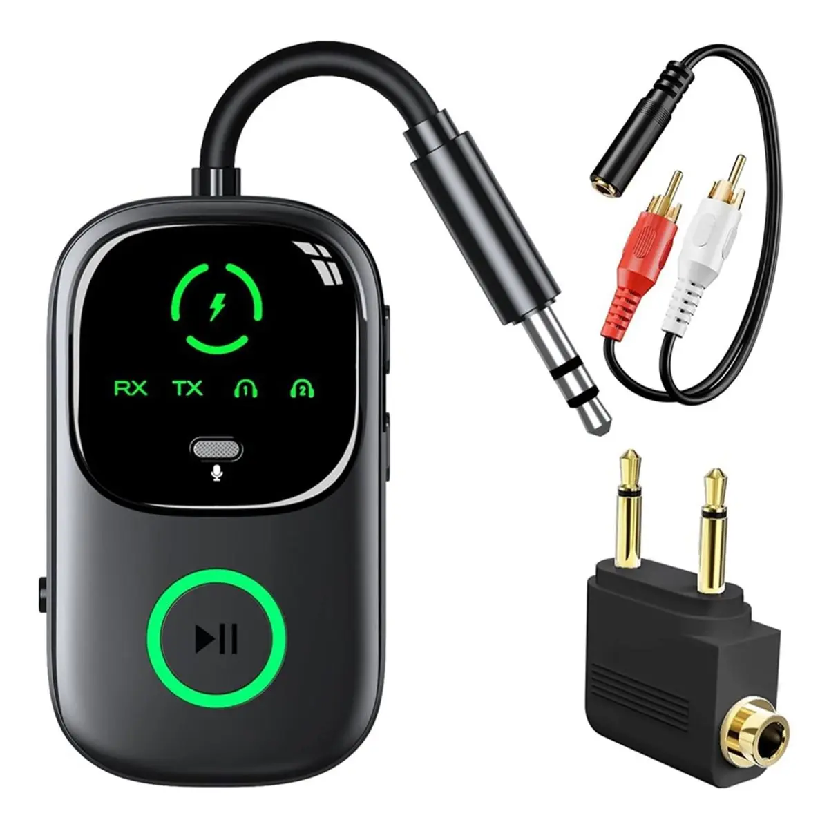 (A75T) 2 in 1 블루투스 송수신기 3.5mm AUX 잭 RCA 무선 오디오 어댑터 (헤드폰, TV, 비행기, 자동차 스피커용)