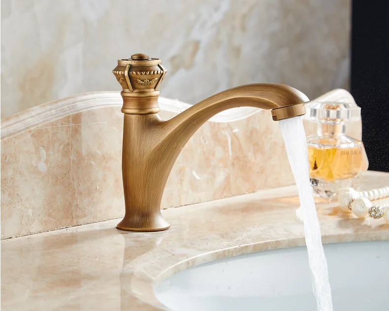 Antique brass single cold outdoor wash basin faucet anti-freezing cracking marble stone basin outdoor balcony courtyard