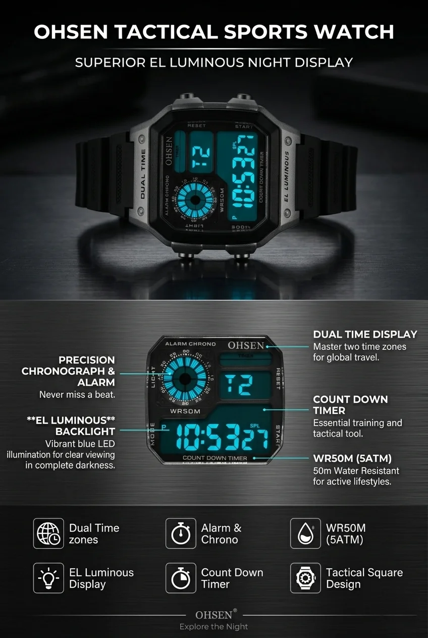 White Classic Waterproof Digital Sports Watch - Blue Edition