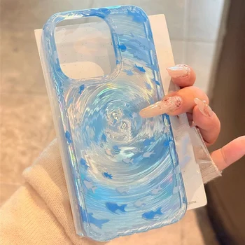Silicone Laser Vortex Phone Case For iPhone 15 16 17 Pro Max 14 11 13 12 13promax 15promax Shockproof Fish Soft Funda Cover 1