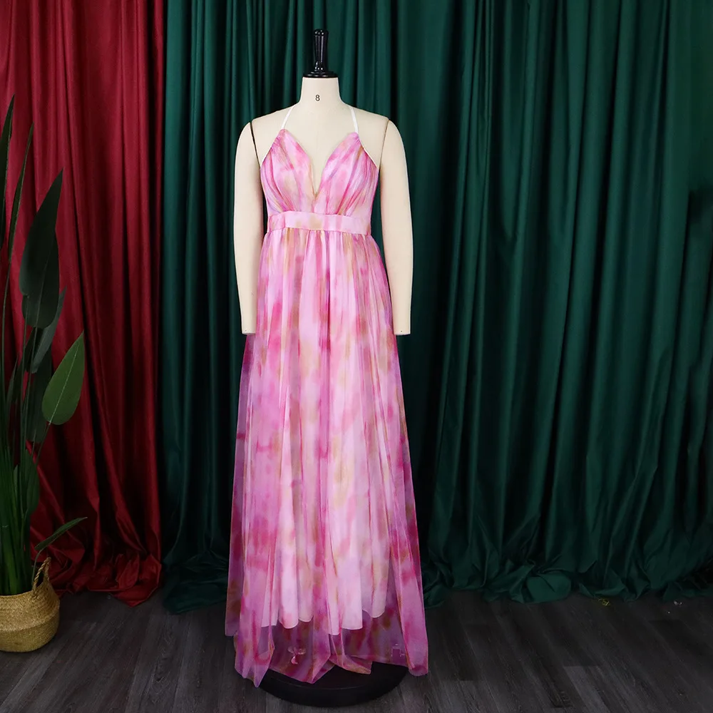 Plus Size Women Party Dresses Floral Mesh Sleeveless Evening Dress Female Fashion Elegant Gowns 2022 Summer Casual Outfit