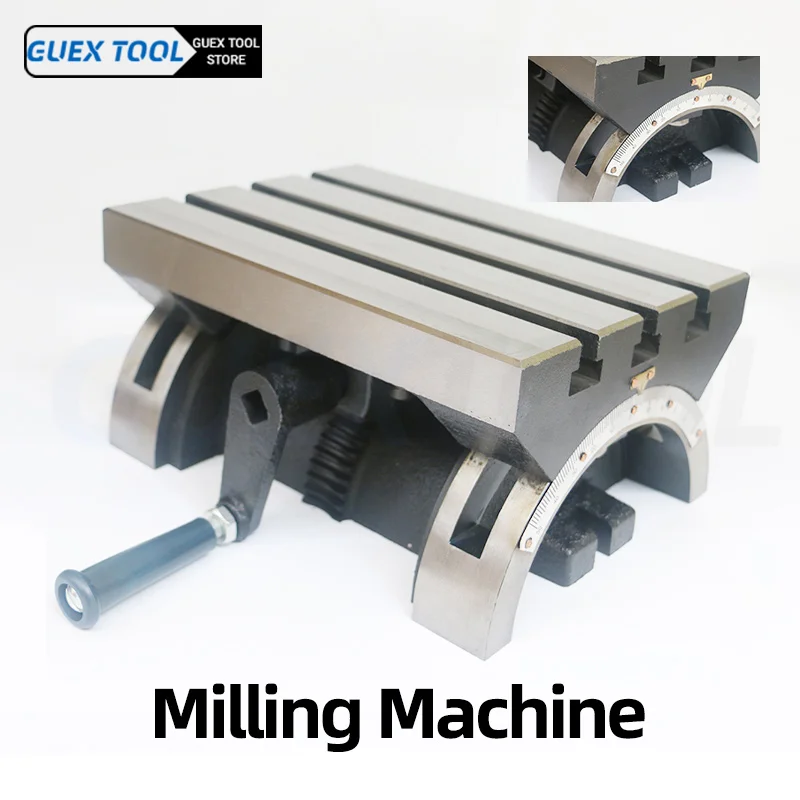 

7“ 10” Tilting Milling Table Adjustable Rotary Worktable Machine 3 T-Slots & a Crank Handle Heavy Duty for Grinding Milling