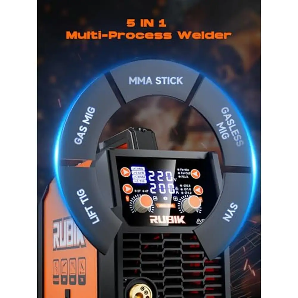 200A Dual Voltage IGBT Inverter MIG Welder 5-in-1 Flux Core Gas Gasless MMA STICK TIG SYN LCD Overheat Overcurrent Protections 2