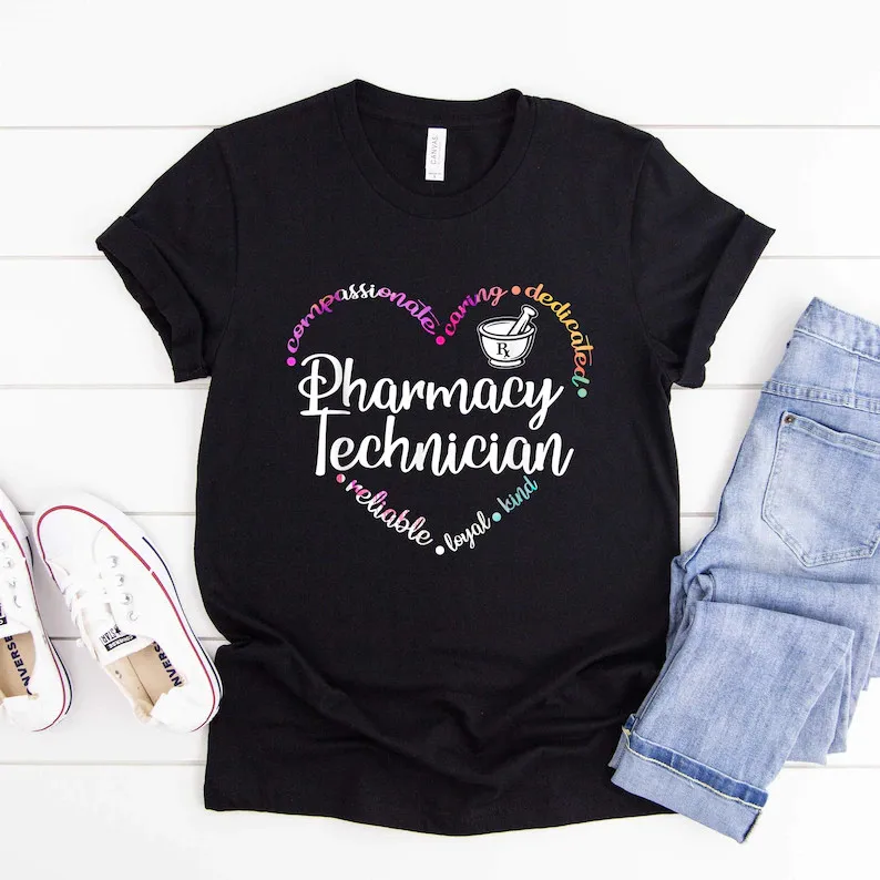 

Pharmacy Technician colorful Letters T-Shirt Pharmacy Tech Gift Shirt Future Pharmacist fashion Short Sleeve Women clothing