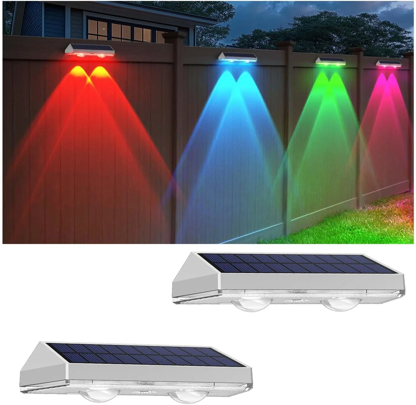Solar Fence Lights Outdoor RGB 6 Color Solar Deck Light Solar Lights Outdoor IP65 Waterproof Garden Lights Wall Railing Step