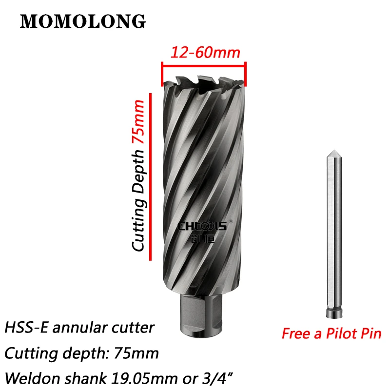 HSS-E Annular Cutter With 3/4" (19.05mm) Weldon Shank Dia 18--60mm&times;75mm 3" HSS-E Core Drill Bit 22 * 75mm Metal Hole Saw