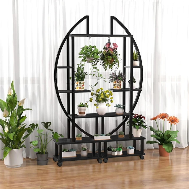 5 Tier Metal Plant Stand with Hanging Loop, Plant Shelf Holder for