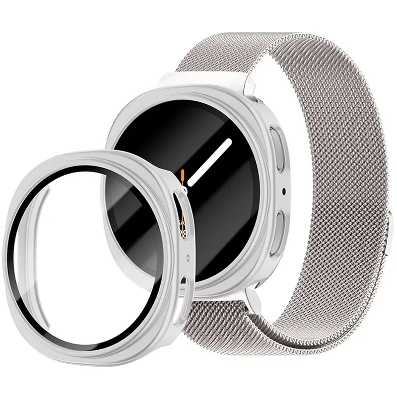 Premium Stainless Steel Watch Band with Tempered Glass Case for Samsung Galaxy Watch 8