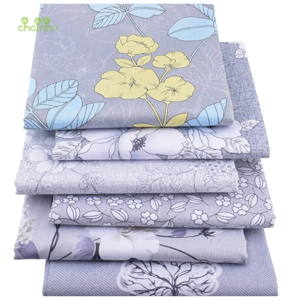 Chainho,Printed Twill Weave Cotton Fabric,Patchwork Cloth,DIY Sewing Quilting Material,Gray Floral Series,2 Specification,CC231