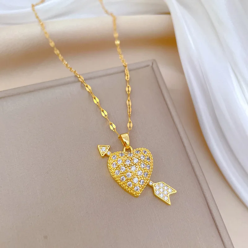 Stainless Steel Chain Classic Shiny Zircon Cupid's Arrow
