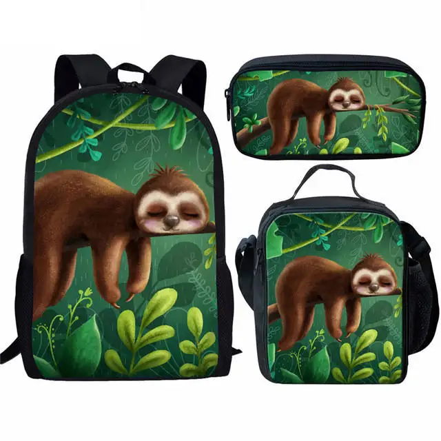 

Cartoon Sloth 3 Piece School Bag with Lunch Box Pencil Case Stylish Animal Print Backpack for Teenagers Girls Boys School Bags