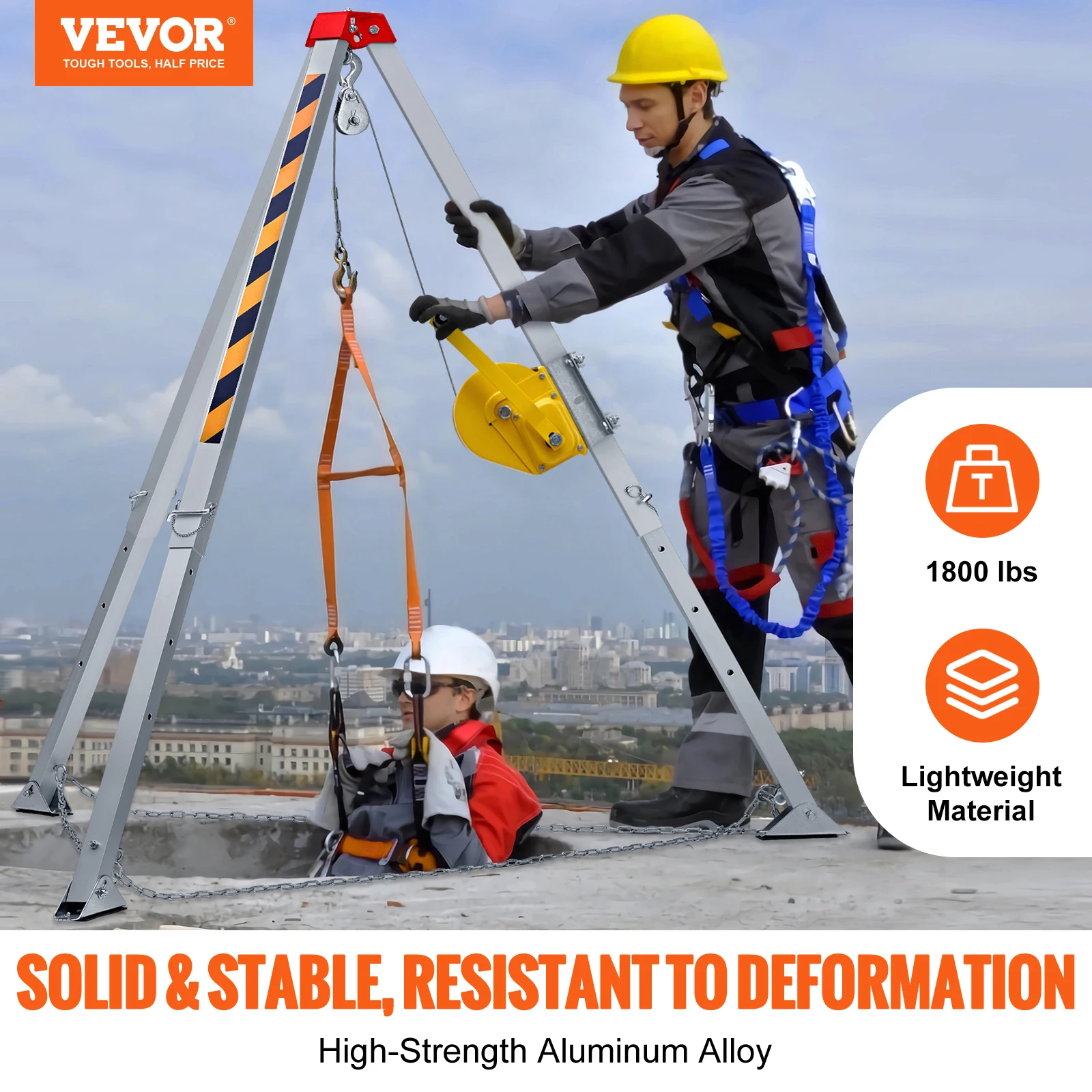 VEVOR 1800/2600 lbs Confined Space Tripod Kit Winch Confined Space Rescue Tripod Fall Protection For Traditional Spaces