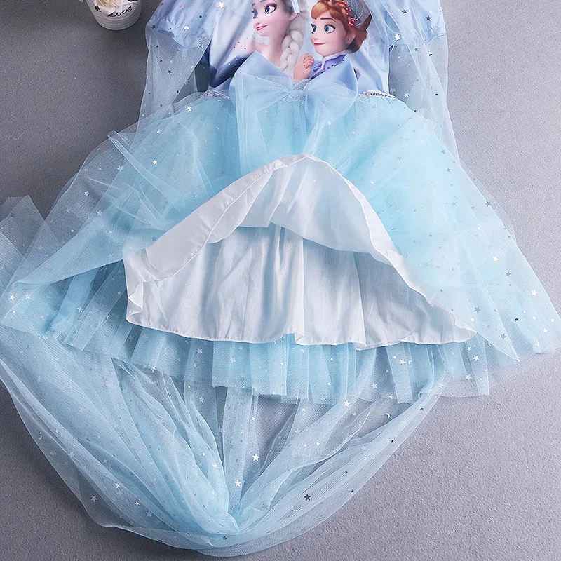 Kid Girls sukienki Cartoon Frozen Anna Elsa księżniczka ubrania dla dzieci lato bawełna Moon Star Baby Wedding Party formalna suknia balowa