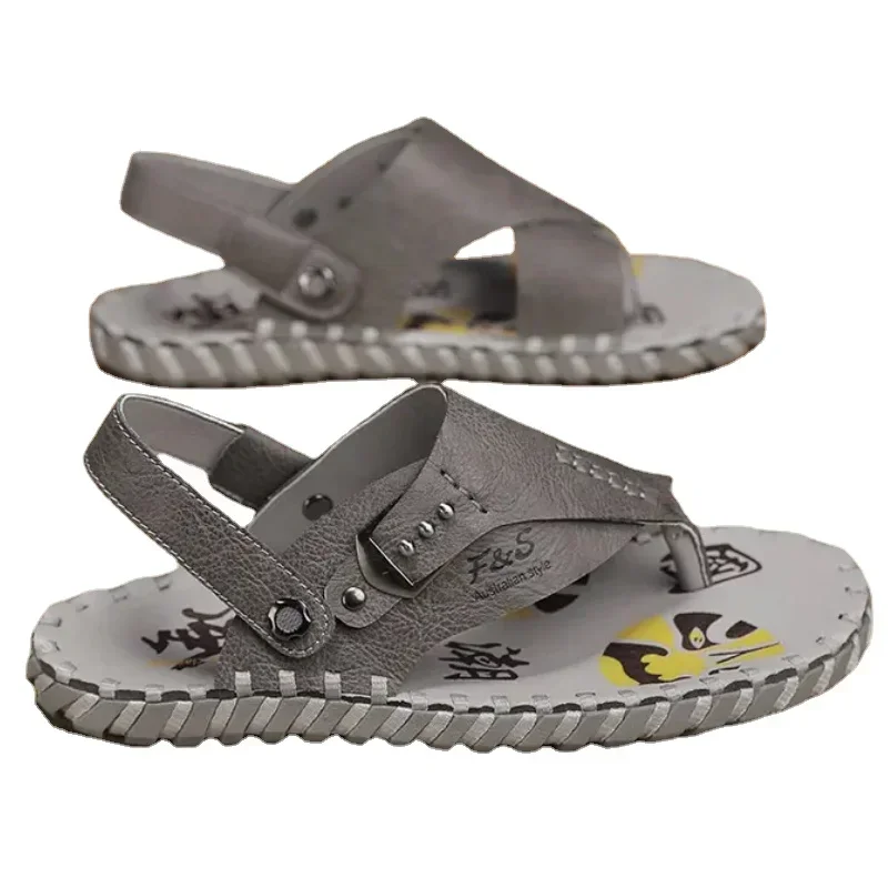 

Summer Sandals Men PU Pin-toe Beach Shoes Flat Comfortable Breathable Casual Sandals Large Size 39-44