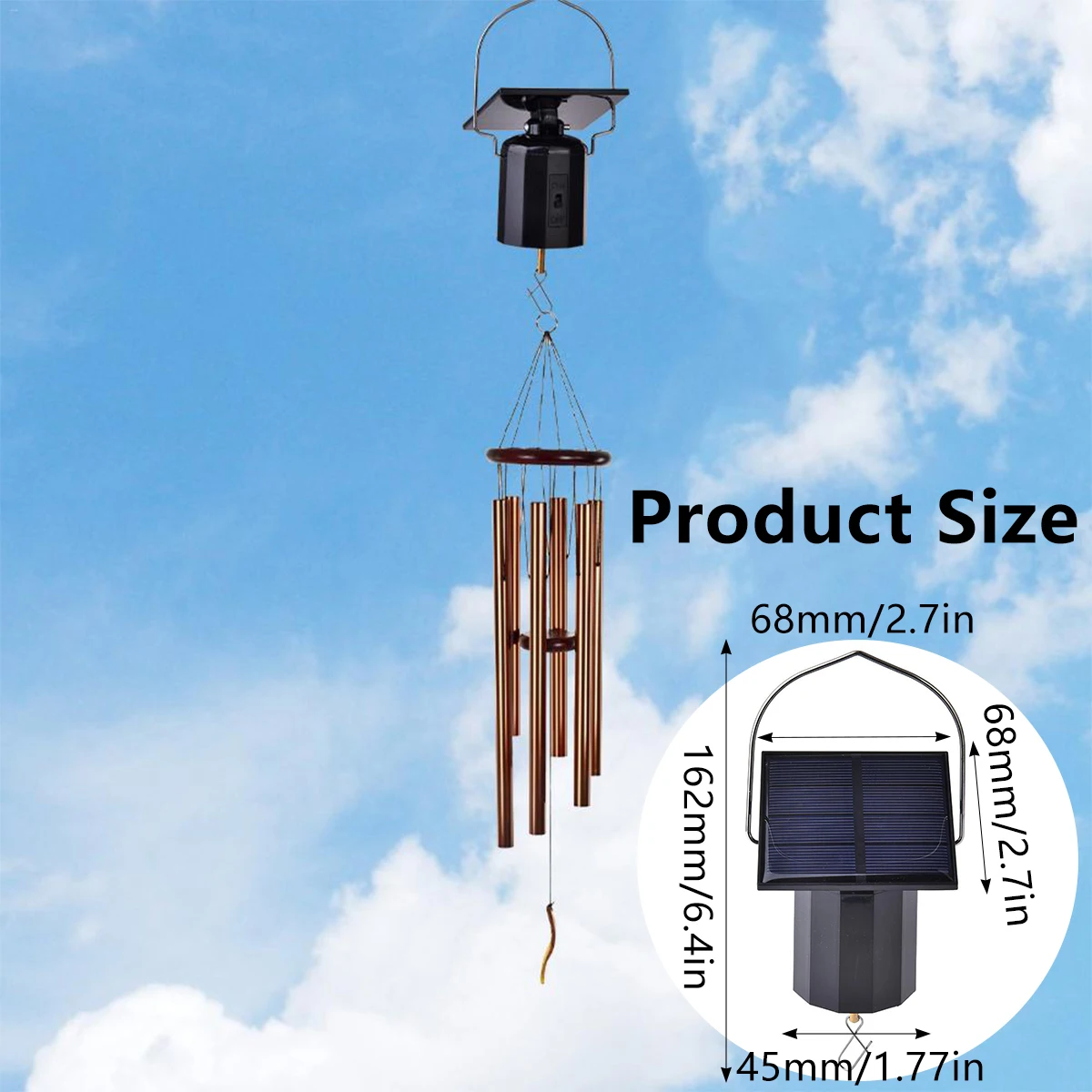 Black Plastic Solar Powered Wind Chimes for Garden Patio