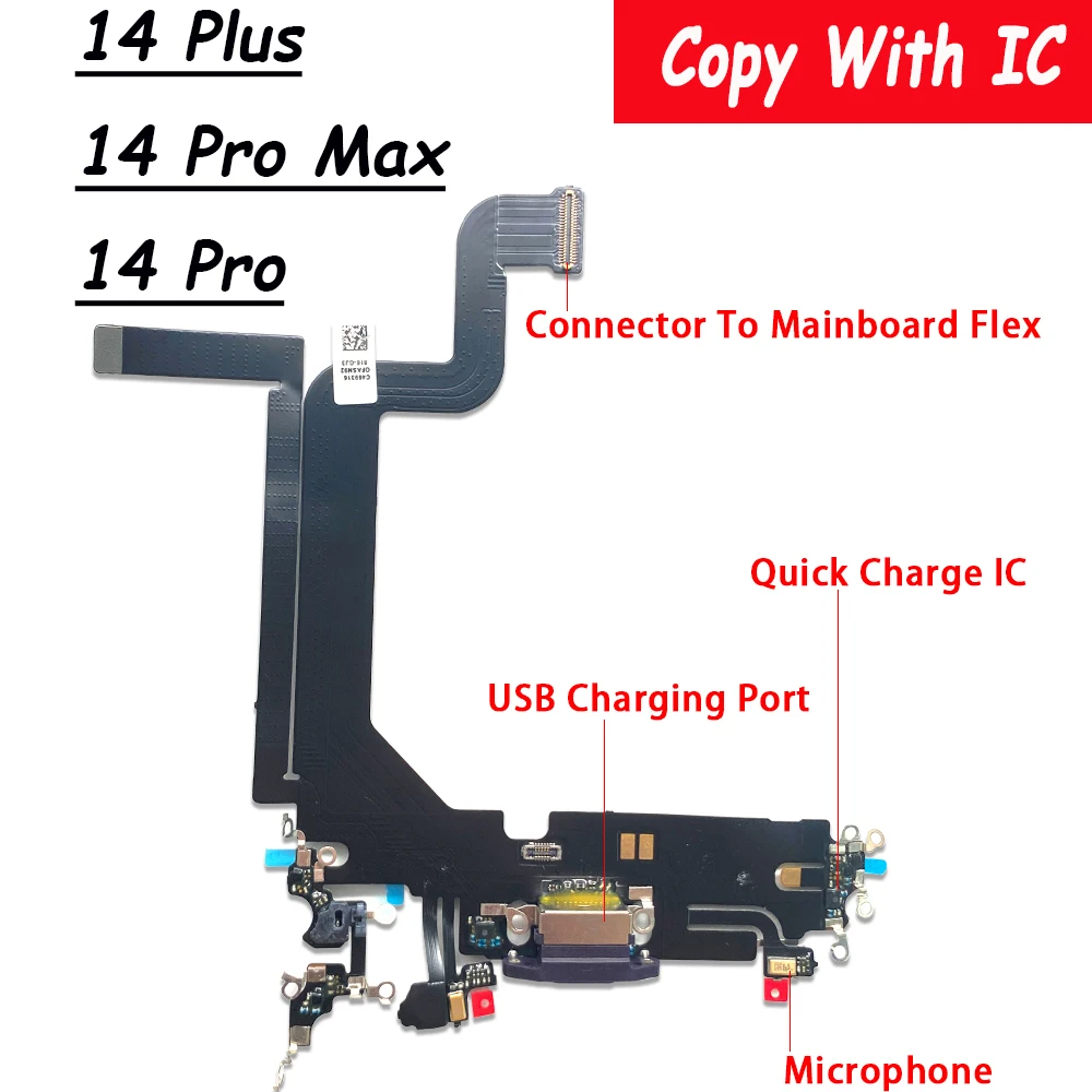 

NEW For IPhone 14 Plus / 14 Pro Max USB Charging Charger Port Flex Dock Connector With Microphone IC Ribbon Replacement Parts
