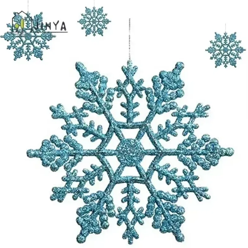 Christmas Ornaments Winter Snow Decoration Pack Of 24/12/6 Pieces Snowflakes for Christmas Tree Decoration Blue Snowflakes Bright Powder Winter New Year Hanging Decor
