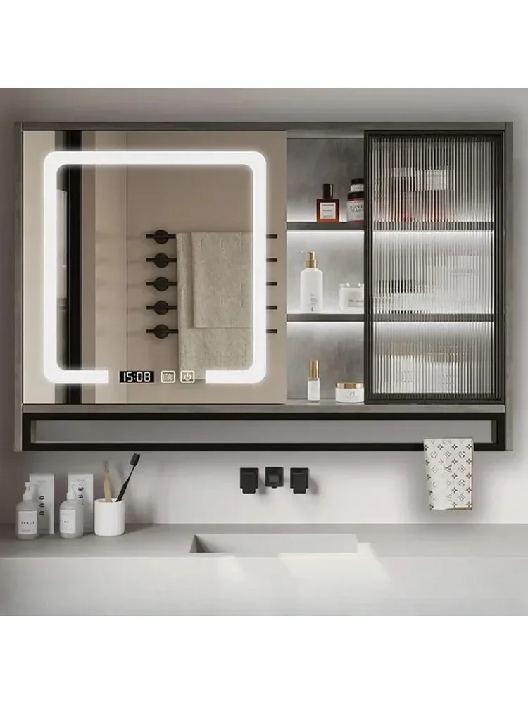 Nordic Smart Bathroom Mirror Cabinet Wall-mounted Solid Wood Fog Storage Mirror Cabinet Fashion Furniture Mueble Lavadora