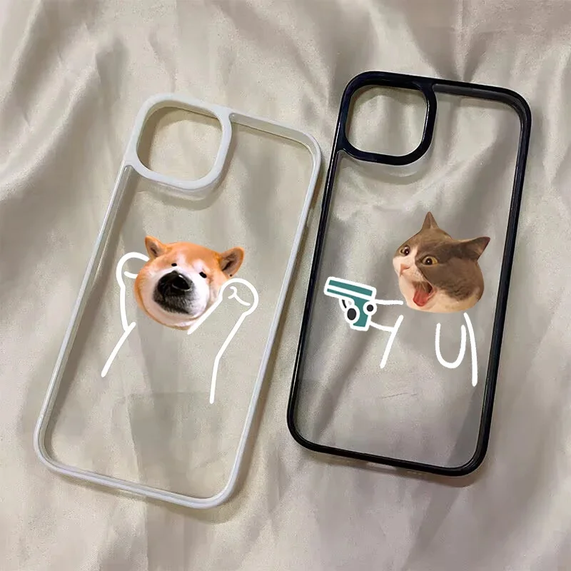 Adorable Cat Dog Duo Clear Shockproof Silicone Phone Case