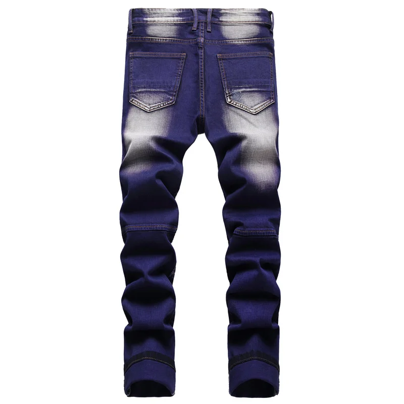Men Biker Skinny Jeans Streetwear Cotton Male Casual Zipper Motorcycle Stretch Dyeing Personality Denim Pants Plus Size 42 denim pants denim trousers men trousers