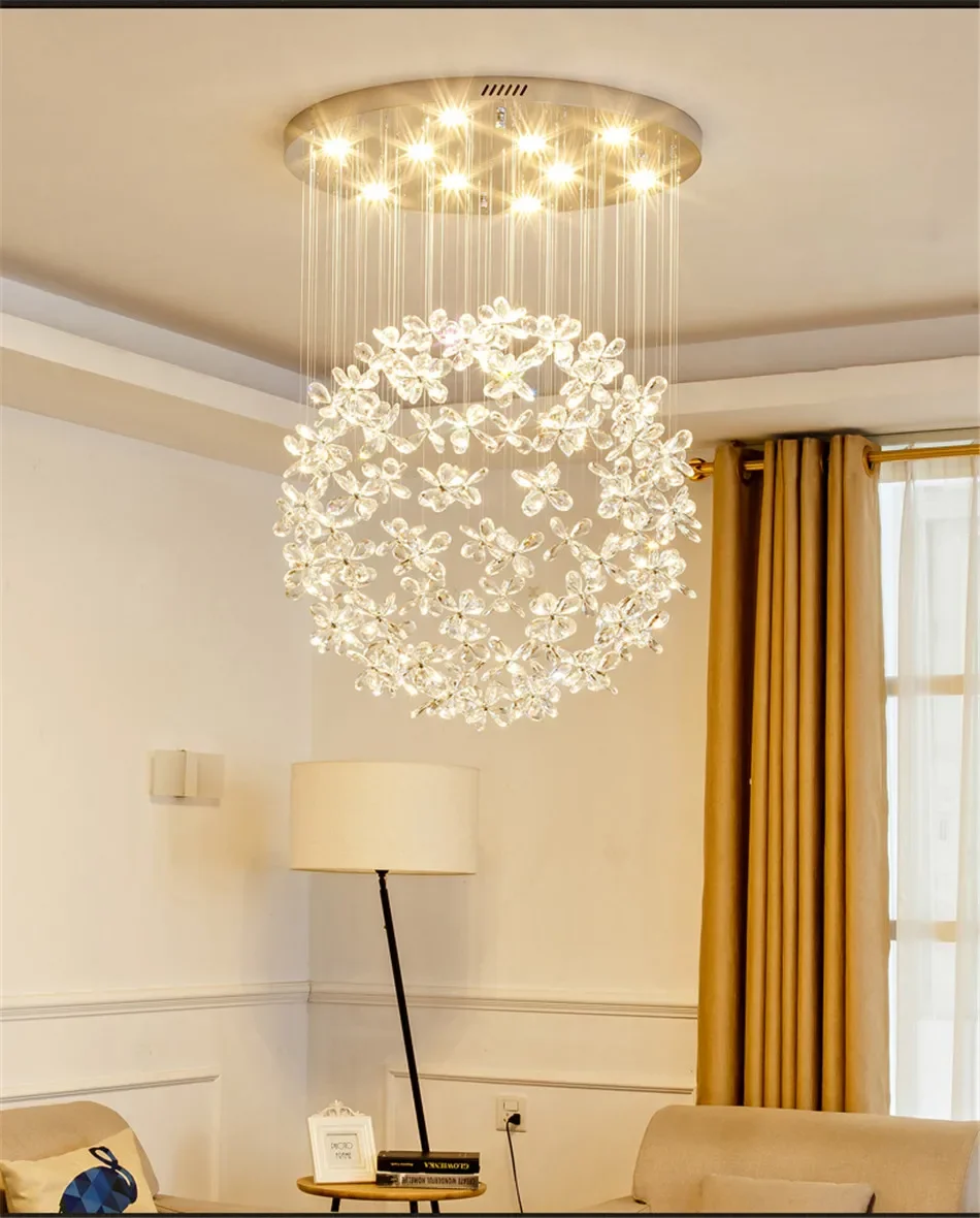 Description Picture 5 of itemModern minimalist living room crystal chandelier K9 circular flower ball luxury LED light bedroom stairs ceiling pendant lamp