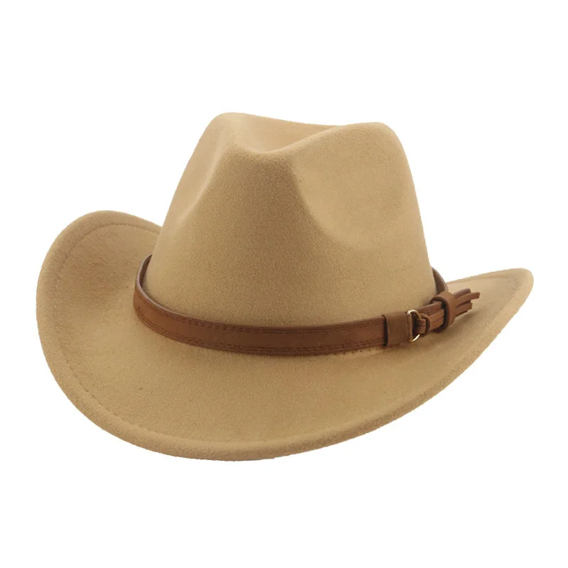 

Cowboy Hat Western Cowboy Cowgirl Winter Women Hats Fedora Wide Brim Belt Band Dress Man Hat Winter Panama Felt Chapeau Cowboy