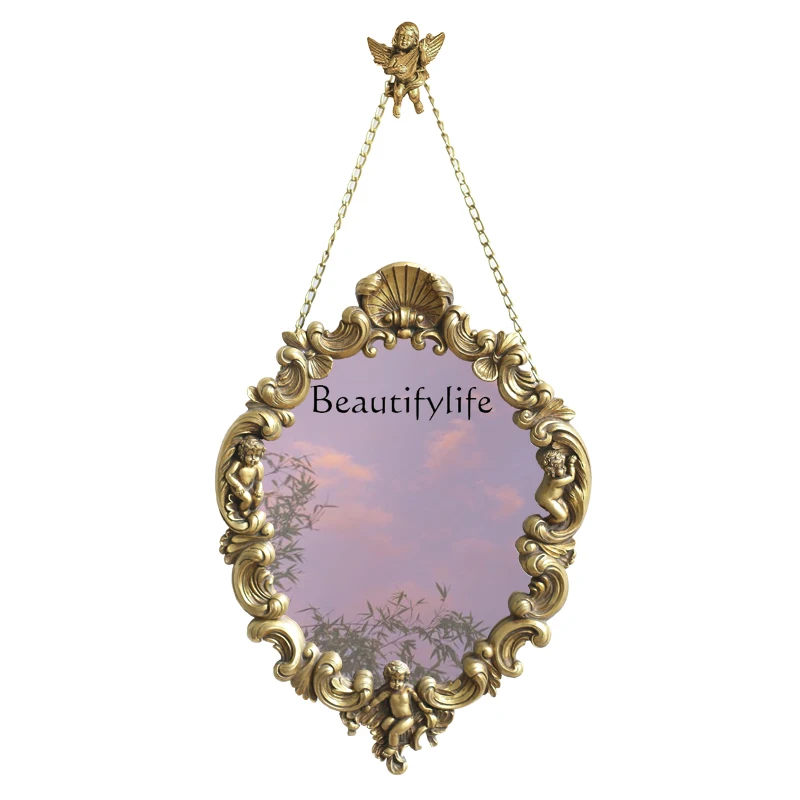 

Vintage Engraving Mirror Girls' Bedroom Makeup Light Luxury Wall Background Decoration Wall Hanging