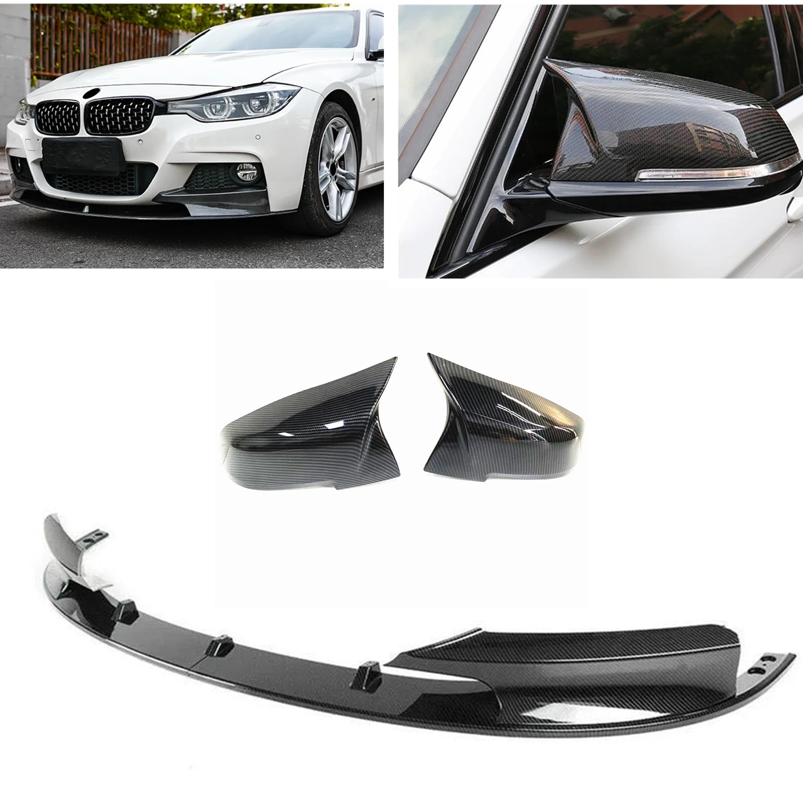 Auto Frontschürze Lip Streifen Spoiler Diffusor & Rückspiegel Abdeckung  Kappe Shell Für BMW 3 Serie F30 2012-2018 Sport