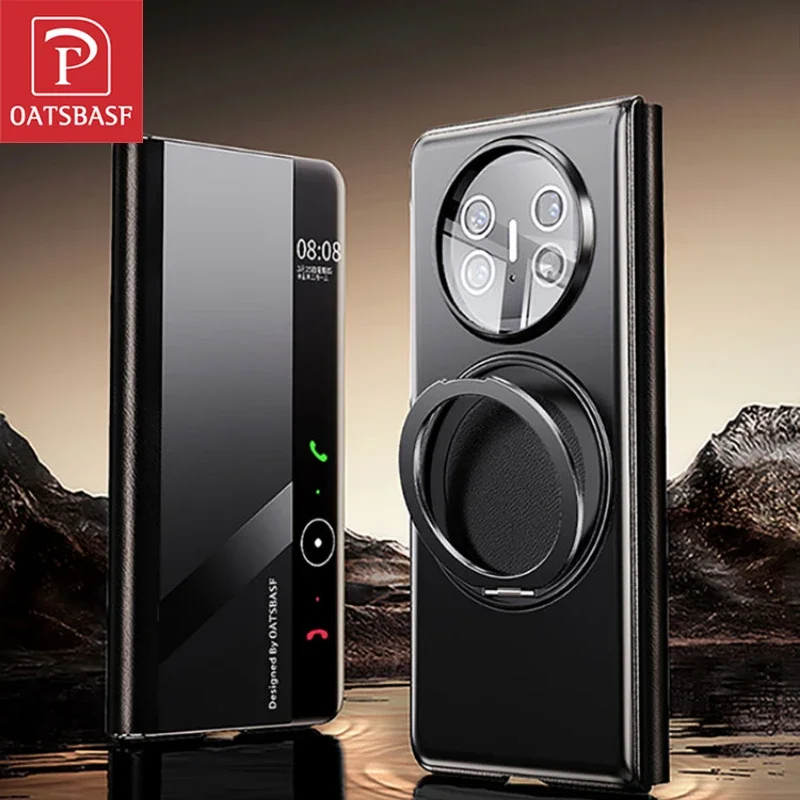 Premium Oatsbasf 360° Rotating Stand Metal & Leather Magnetic Protective Flip Phone Case