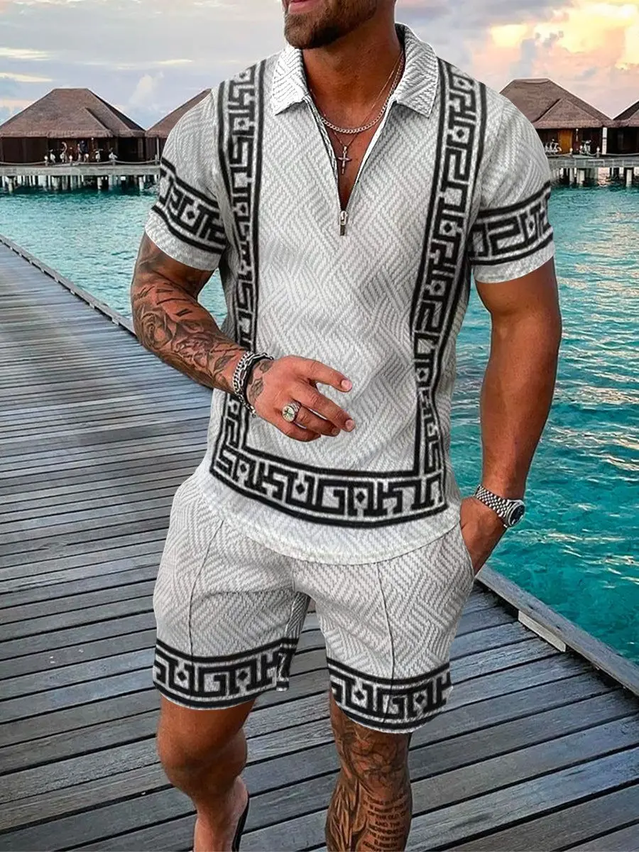

Polo T Shirt for Men Summer Shorts Casual 2 Piece tracksuit Sets 3D Print Men's Social Shirt Luxury Fashion Man Clothing