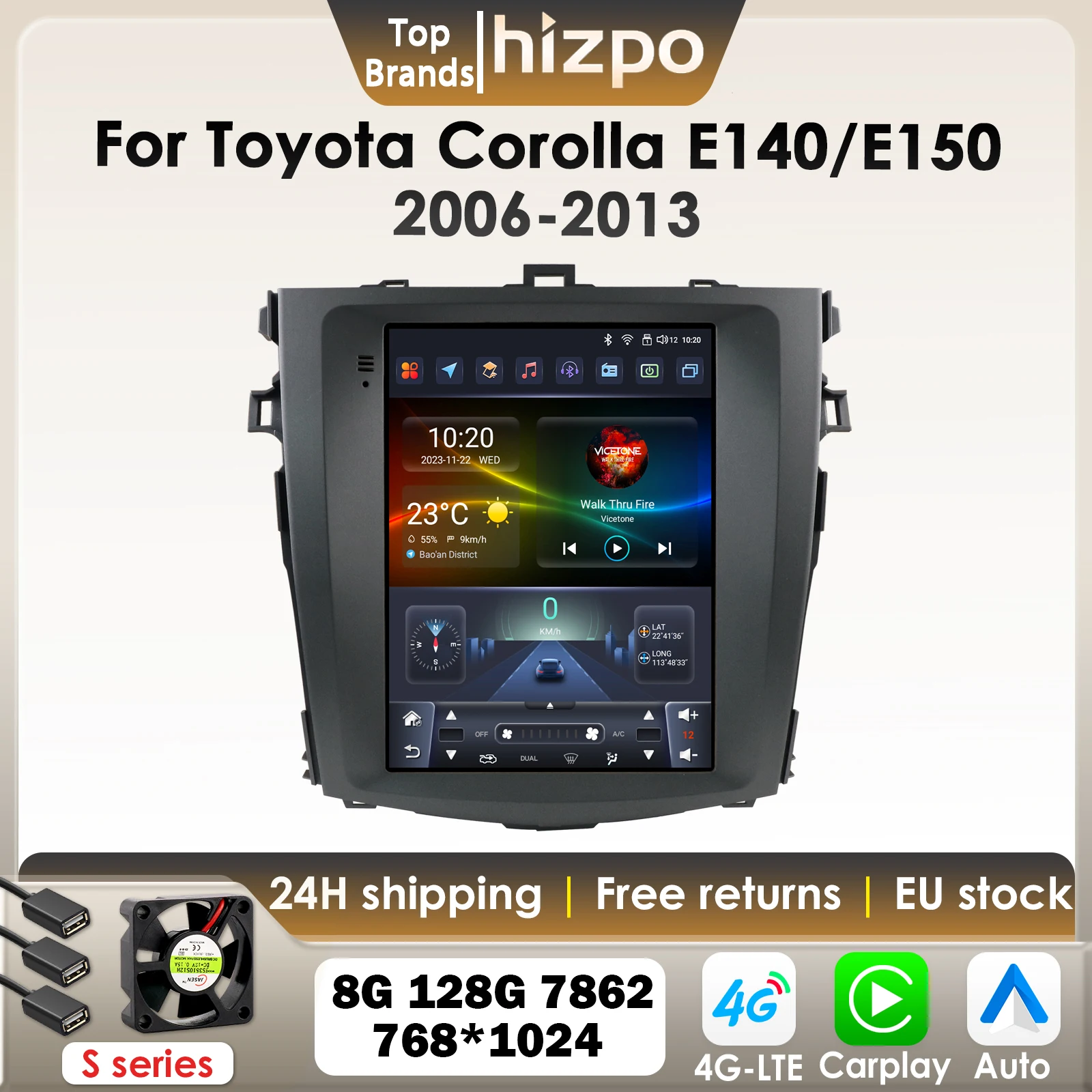 Hizpo 9,7 "Vertikale Bildschirm Android 13 Auto radio Für Toyota Corolla E140 E150 2006-2013 für Tesla Stil multimedia GPS 4G BT 7862