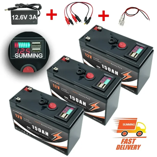 แบตเตอรี่ลิเธียม LiFePO4 แบบ Deep Cycle 12V 150Ah สำหรับเครื่องหาปลา, ชาร์จพลังงานแสงอาทิตย์, รถบ้าน, รถขับเคลื่อนด้วยพลังงานไฟฟ้า, ใช้งานนอกกริด พร้อมระบบ BMS ในตัว 1