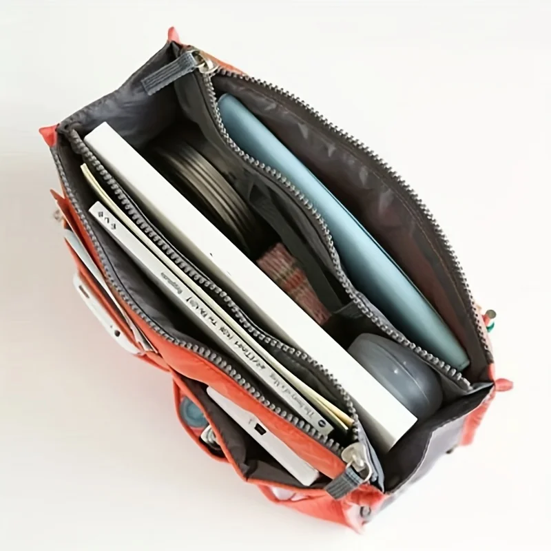 Women Cosmetic Organizer Bag Nylon Travel Insert Organizer Handbag Foldable Large Capacity Insert Bag Liner Makeup Tote