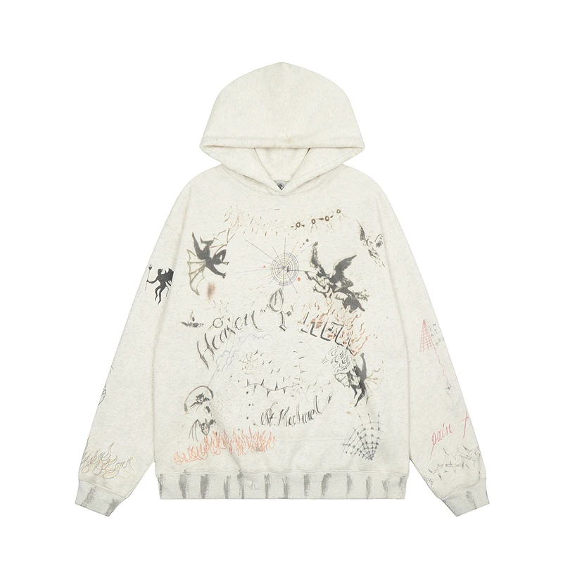 

Top Version Saint Michael Hoodie Men Women Hand-painted Graffiti Retro Vintage vintage Damaged Pullover Hooded