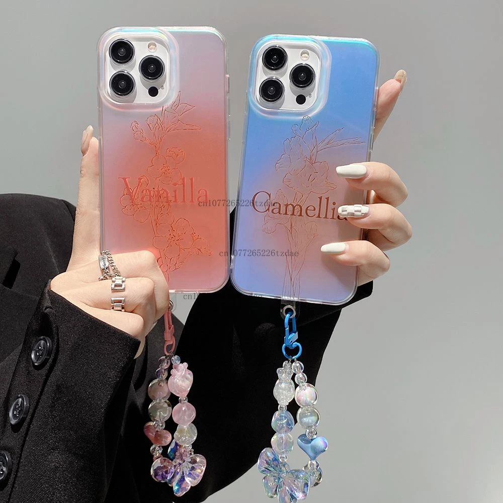 

Camellia Vanilla English Sketch Flower Laser Frosted Advanced Ins Phone Case for Iphone 11 12 13 14 15 Pro Max XS X XR Fashion