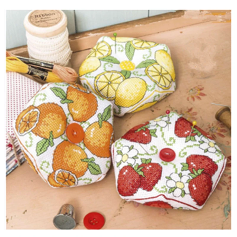 Orangelemonpincushioncrossstitchkitminipatternwhite16ct14ct28ctunprintcanvas