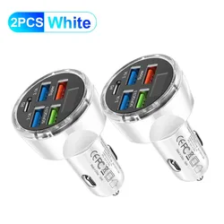 High - Power 4 - Port USB - C Fast Car Charger with PD 250W and QC 3.0 Technology - 2PCS White