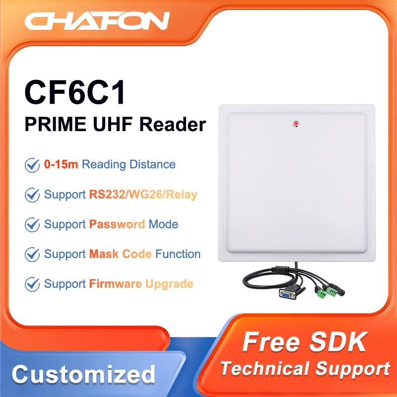 

Chafon CF6C1 15m long range uhf rfid prime reader rs232 wg26 relay interface built-in 12dbi antenna free SDK for car parking