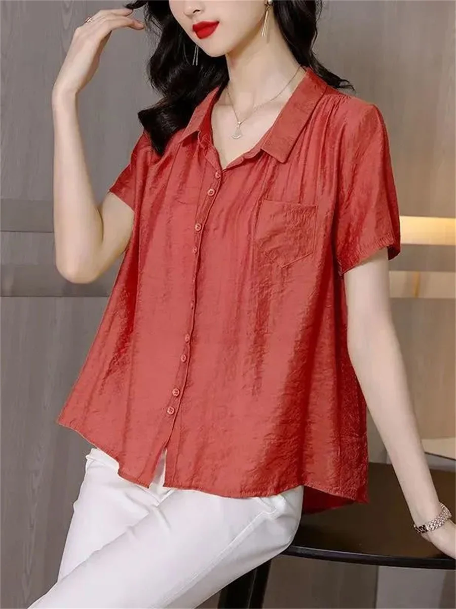 

Woman Summer Style Blouses Shirts Lady Casual Short Sleeve Turn-down Collar Loose Blusas Tops ZZ1496